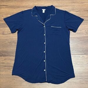 Eberjey Navy Blue Short Sleeve Sleep Shirt Size: XL